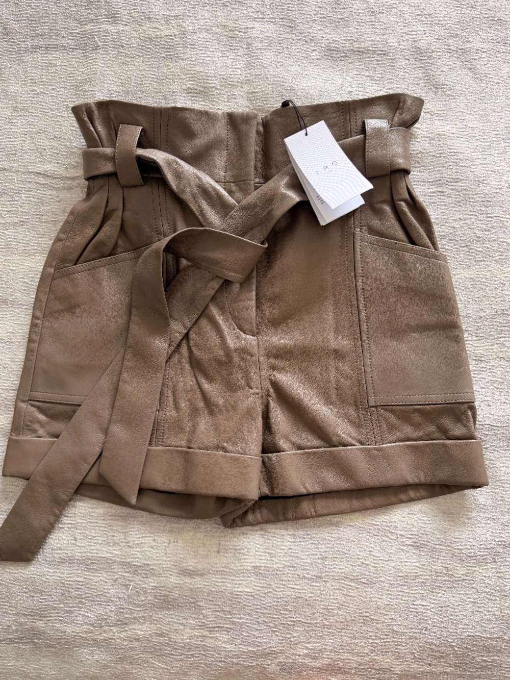 NWT IRO Taupe Leather Shorts AU003L WP30BELIN Size 36